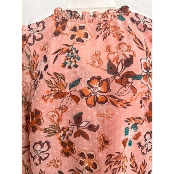 NWOT. Joie Peach Floral Fairy Sheer Women Chiffon Ruffle Top Tie Blouse.V-neck.S - Picture 7 of 7